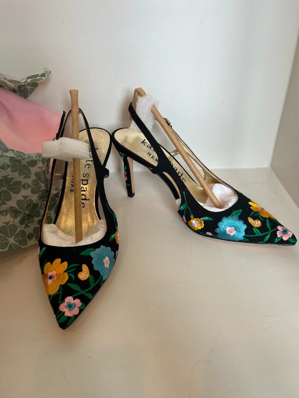 Kate Spade Shoes Women 6B Valerie Sling Black with Flowers